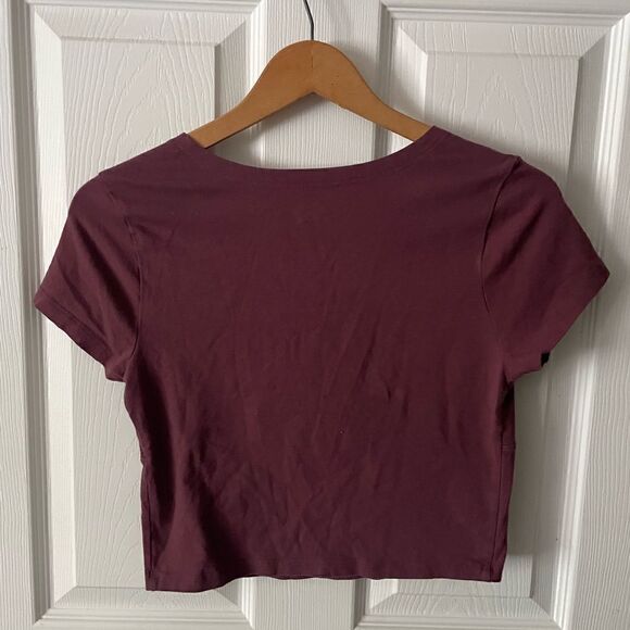 SO Women’s Cropped Wrap Tee Shirt In Plum Prune Size Large - Picture 5 of 6